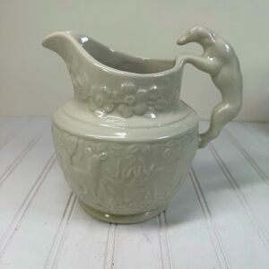 Royal Rockingham  dog handle white ceramic pitcher